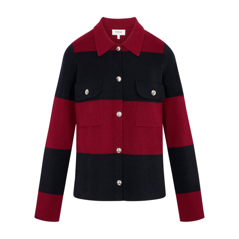 Morgan - Pull Bordeaux à Rayures Avec Une Coupe Droite Et Un Col à Revers - Rouge Foncé Morgan - Pull Bordeaux à Rayures Avec Une Coupe Droite Et Un Col à Revers - Rouge Foncé