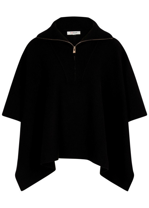 Poncho noir uni avec une coupe large et un col camionneur