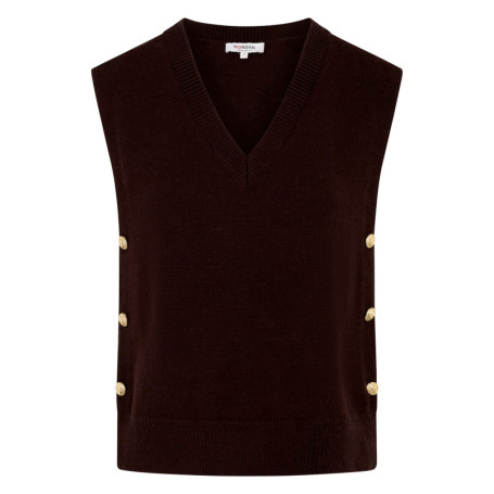 Pull chocolat uni sans manche avec une coupe...