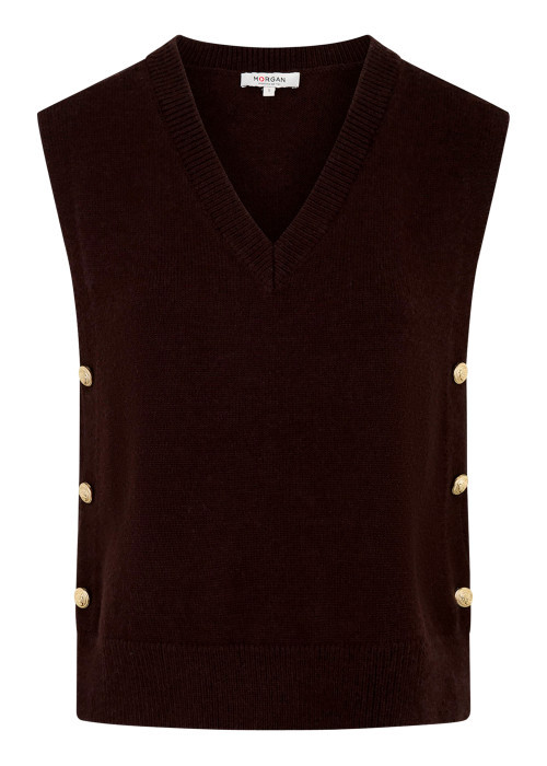 Pull chocolat uni sans manche avec une coupe...