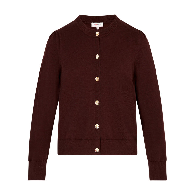 Morgan - Gilet Chocolat Uni Avec Une Coupe Droite Et Des Manches Longues - Marron Morgan - Gilet Chocolat Uni Avec Une Coupe Droite Et Des Manches Longues - Marron
