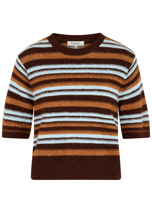Pull marron à rayures avec une coupe droite et...