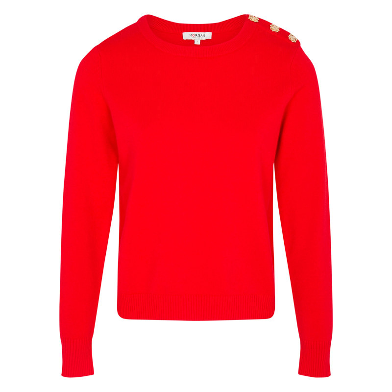 Morgan - Top Rouge Uni Muni D'une Coupe Droite Et De Manches Longues - Rouge