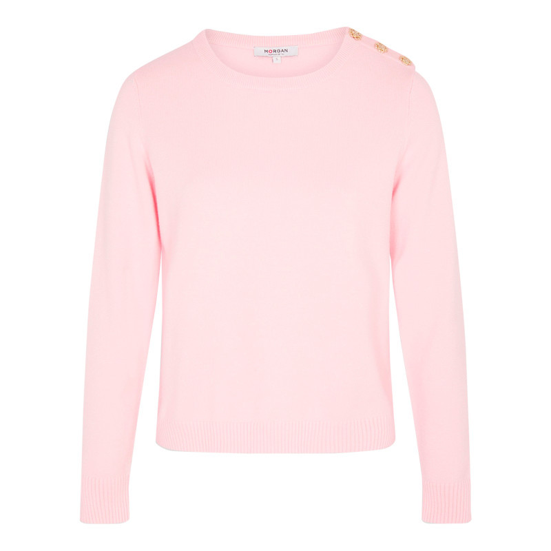 Morgan - Top Rose Uni Muni D'une Coupe Droite Et De Manches Longues - Rose