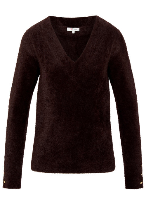 Pull chocolat uni avec une coupe droite et des manches longues
