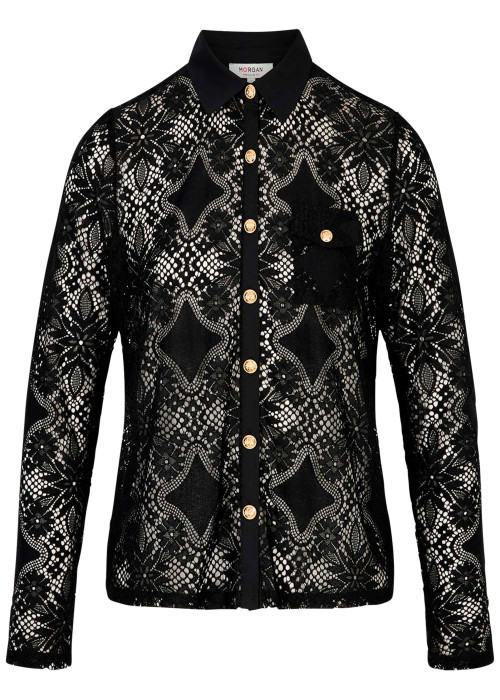 Chemisier noir uni avec une coupe droite et des manches longues