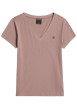 Thumbnail T-shirt en coton biologique rose à coupe ajustée pourvu d'un col v