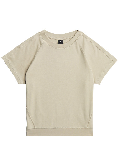 T-shirt en coton biologique beige à coupe droite pourvu d'un col rond
