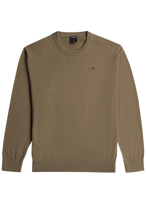 Pull taupe col rond pourvu d'une coupe droite...
