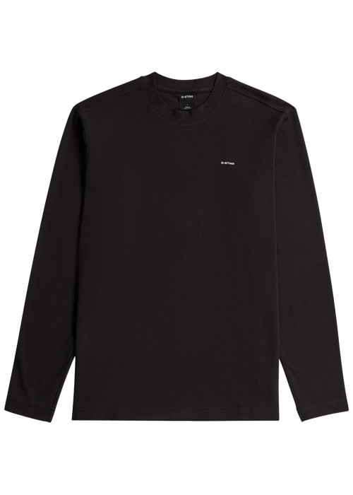 T-shirt en coton biologique noir à coupe droite pourvu d'un un col rond