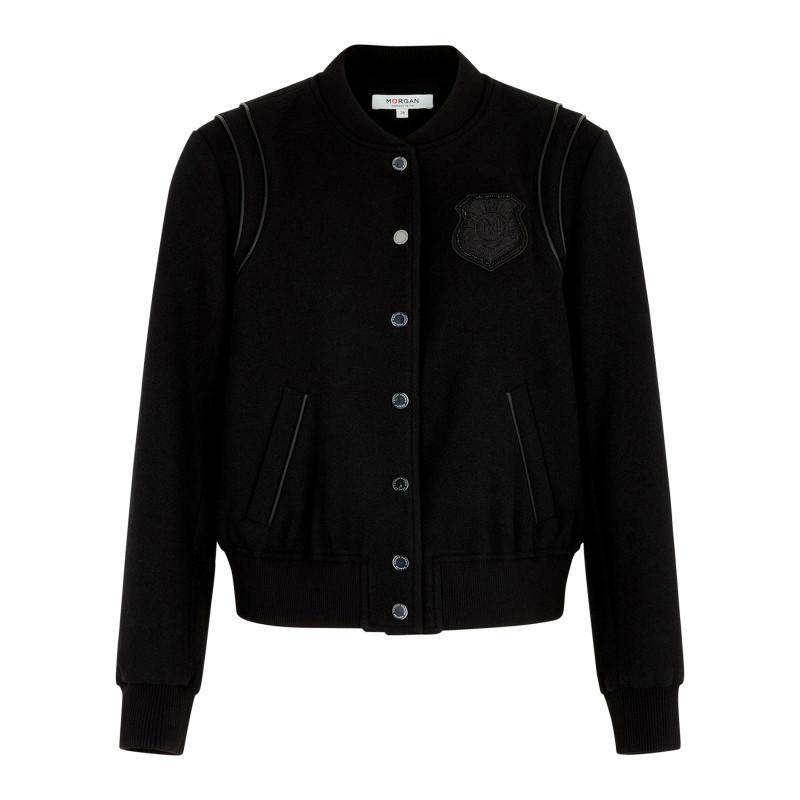 Morgan - Bomber Noir Uni Avec Une Coupe Droite Et Des Manches Courtes - Noir Morgan - Bomber Noir Uni Avec Une Coupe Droite Et Des Manches Courtes - Noir