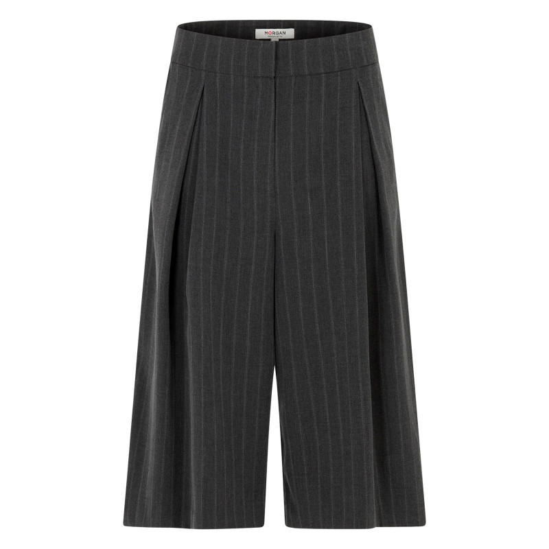 Morgan - Short Chino Gris à Rayures Avec Une Coupe Large Muni D'un Zip Et D'une Agrafe - Gris Morgan - Short Chino Gris à Rayures Avec Une Coupe Large Muni D'un Zip Et D'une Agrafe - Gris