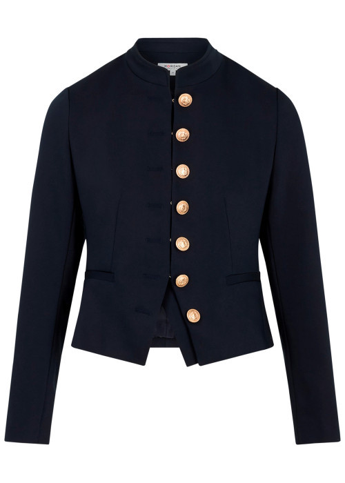 Blazer marine uni avec une coupe ajustée et des manches longues