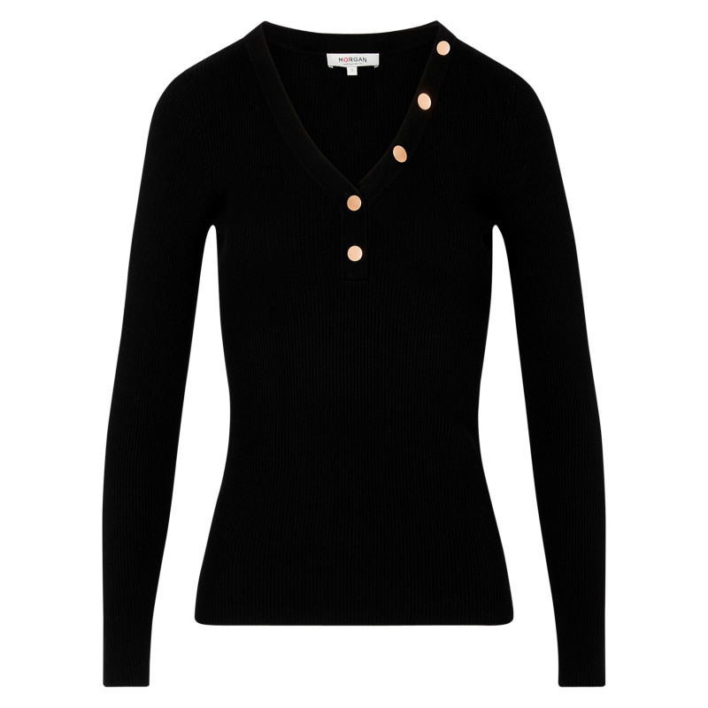 Morgan - Top Noir Uni Avec Une Coupe Moulante Et Des Manches Longues - Noir