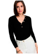 Thumbnail Top noir uni avec une coupe moulante et des manches longues - Image 4