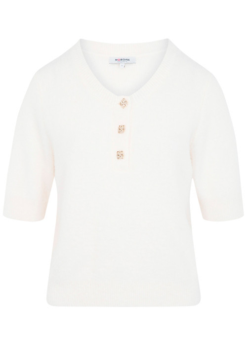 Pull blanc uni avec une coupe droite et des manches courtes
