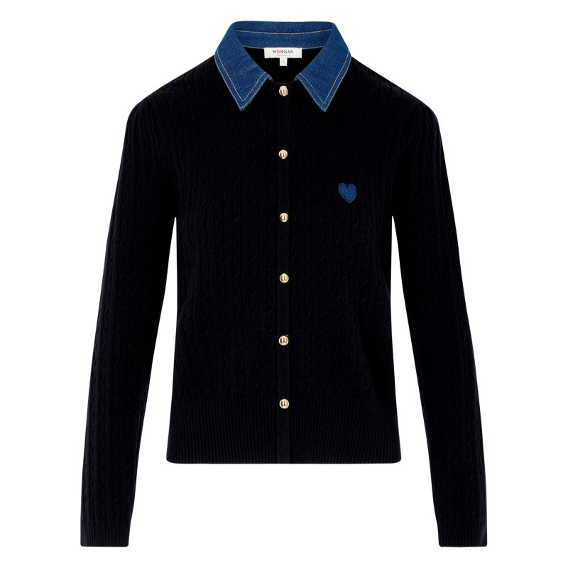 Morgan - Pull Marine Uni Avec Une Coupe Droite Et Des Manches Longues - Bleu Foncé Morgan - Pull Marine Uni Avec Une Coupe Droite Et Des Manches Longues - Bleu Foncé