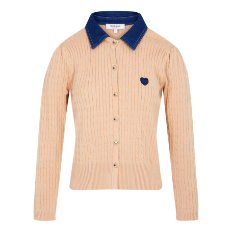 Pull beige uni avec une coupe droite et des...