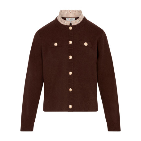 Gilet chocolat uni avec une coupe droite et des...