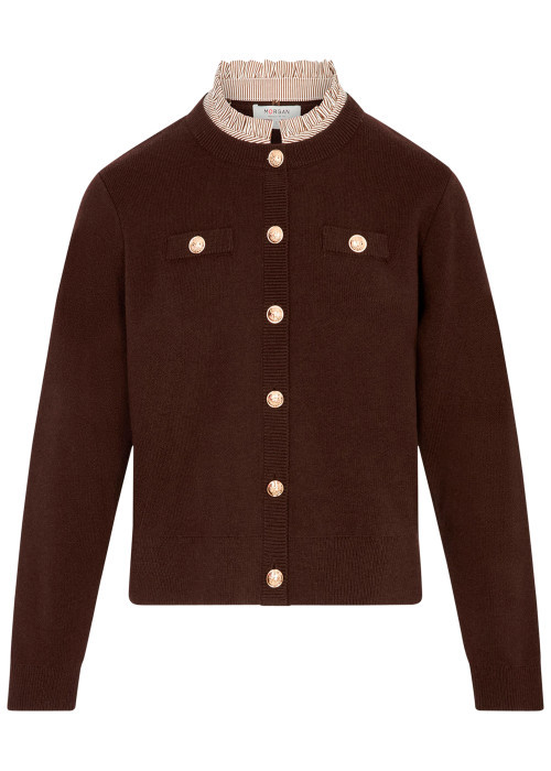 Gilet chocolat uni avec une coupe droite et des...