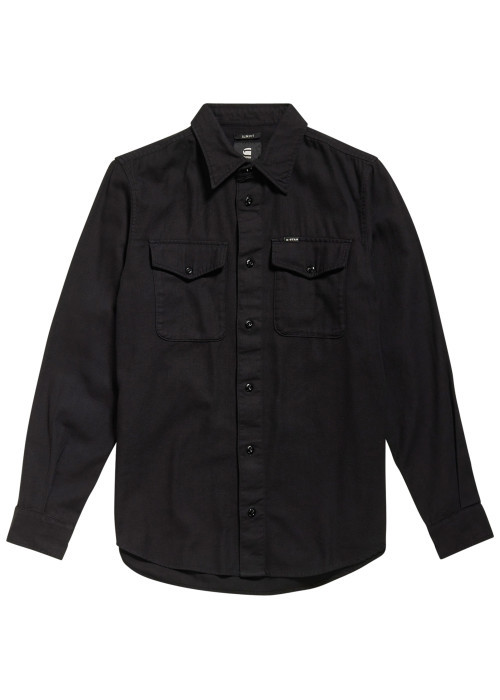 Chemise en coton noire pourvue d'une coupe droite et d'un col à revers