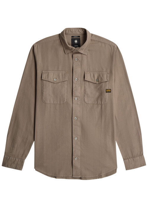 Chemise en coton taupe pourvue d'une coupe slim...