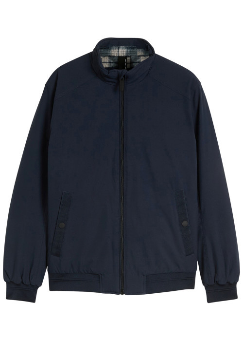 Blouson bleu marine uni à coupe droite avec un col montant et 2 poches