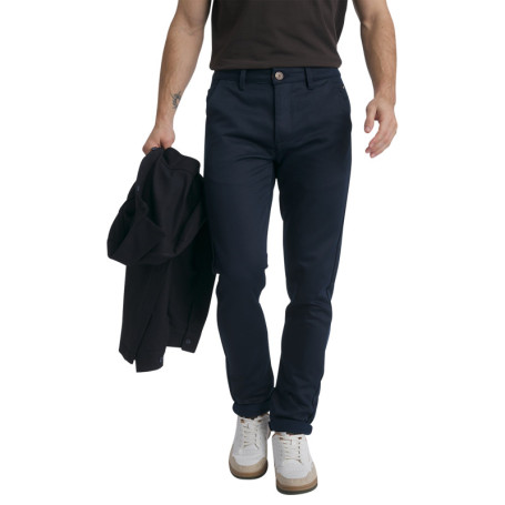 Pantalon chino en coton bleu marine uni avec...