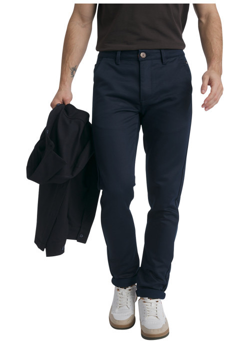 Pantalon chino en coton bleu marine uni avec...