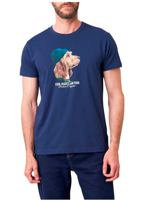 T-shirt en coton bleu marine imprimé avec une...