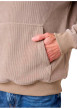 Thumbnail Sweat beige uni en velours côtelé avec un col à capuche et une coupe droite - Image 4