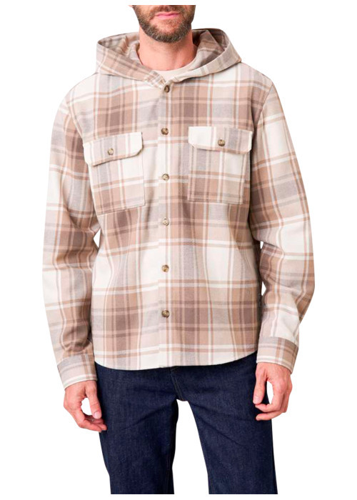 Surchemise beige à carreaux avec un col à capuche et des manches longues