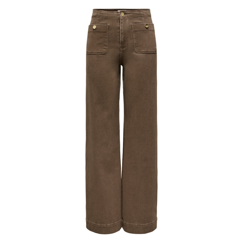 Only - Pantalon En Coton Mélangé Brun à Coupe Bootcut Pourvu De Poches Plaquées - Brun