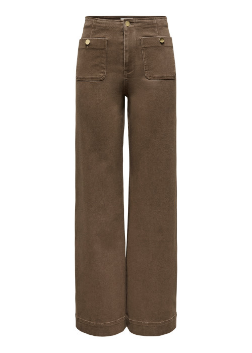 Pantalon en coton mélangé brun à coupe bootcut...