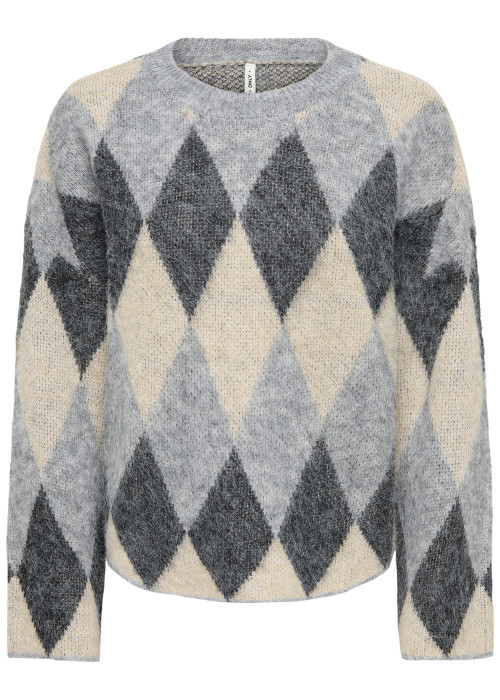 Pull gris à coupe droite pourvu d'un col rond...