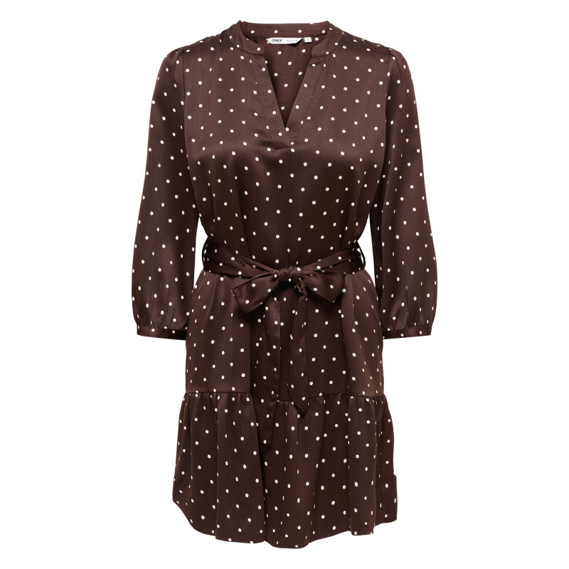 Only - Robe Courte Marron Coupe Ajustée Pourvue D'un Col Tunisien Et De Manches Longues - Marron