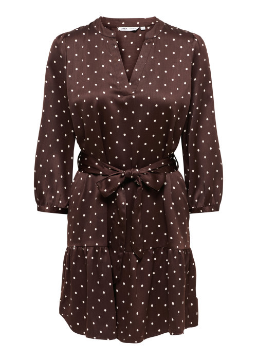 Robe courte marron coupe ajustée pourvue d'un col tunisien et de manches longues