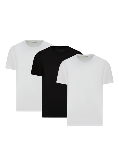 Lot de 3 t-shirts unis blancs et noirs à col rond avec des manches courtes