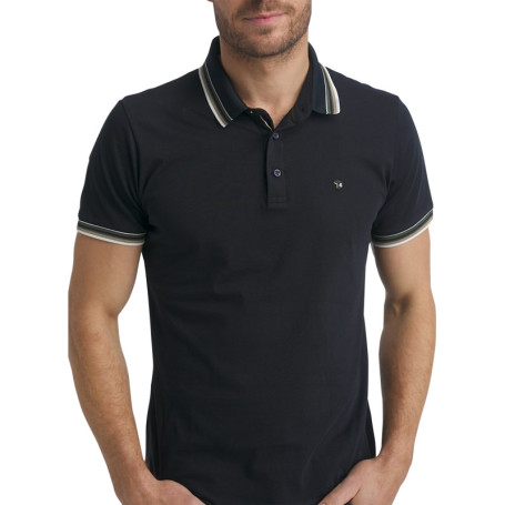 Polo en coton bleu marine uni à coupe droite...