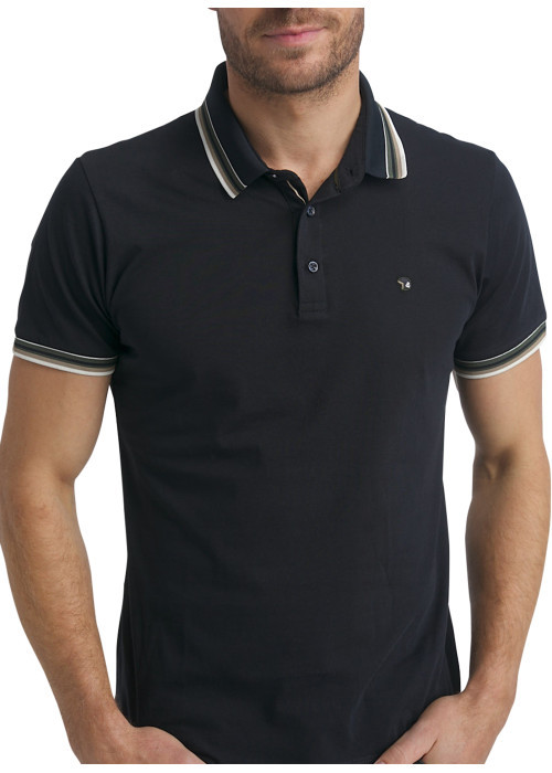 Polo en coton bleu marine uni à coupe droite...