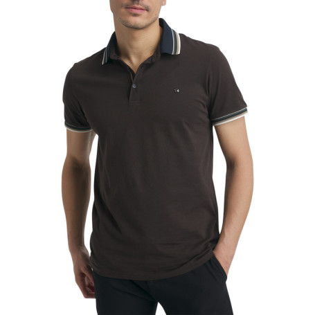 Polo en coton chocolat à coupe droite pourvu...
