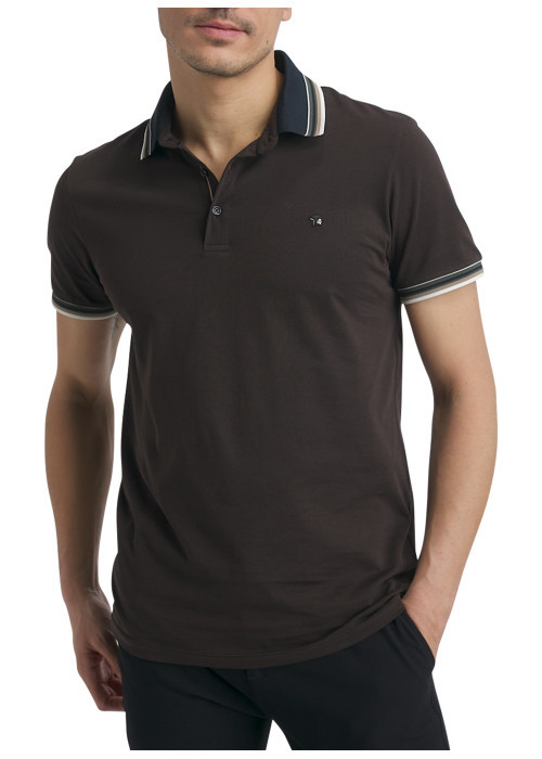 Polo en coton chocolat à coupe droite pourvu...