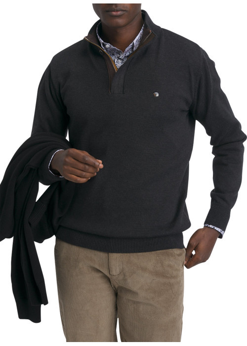 Pull en coton mélangé marron orné du logo avec un col camionneur