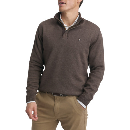Pull en coton mélangé chocolat doté d'une coupe...