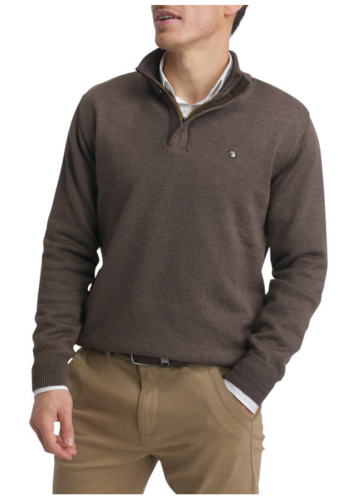 Pull en coton mélangé chocolat doté d'une coupe...
