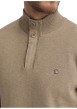Thumbnail Pull en coton mélangé beige uni doté d'un col camionneur et des manches longues - Image 2