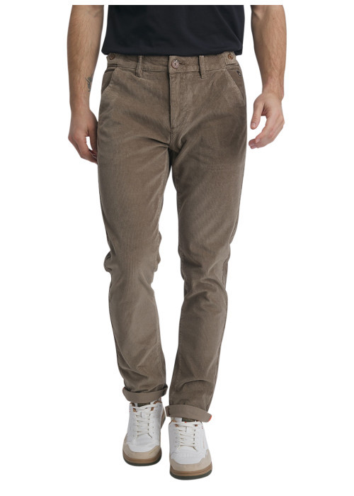 Pantalon chino taupe en coton velours côtelé...