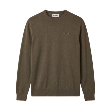 Pull olive uni à coupe droite doté d'un col...