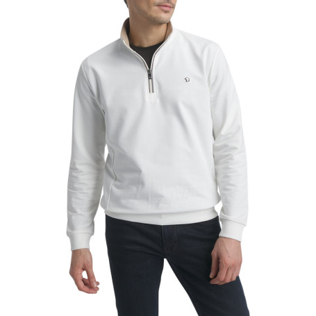 Sweat en coton mélangé écru uni muni d'une...