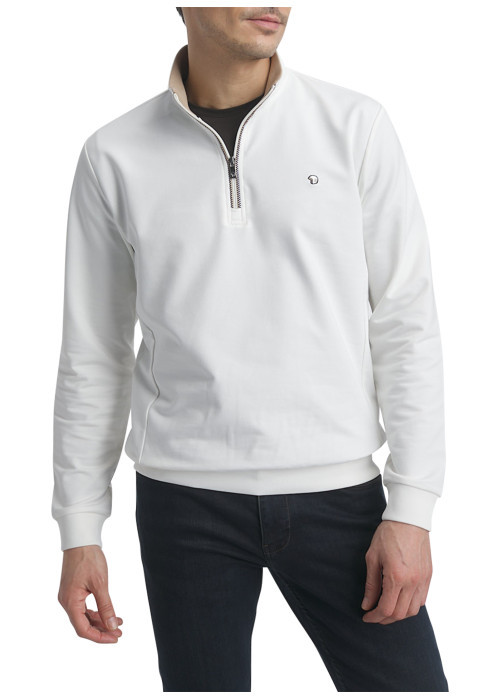 Sweat en coton mélangé écru uni muni d'une...